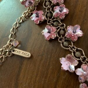 Vintage pink Van Galz Crystal Flower prisms dangling charms bracelet